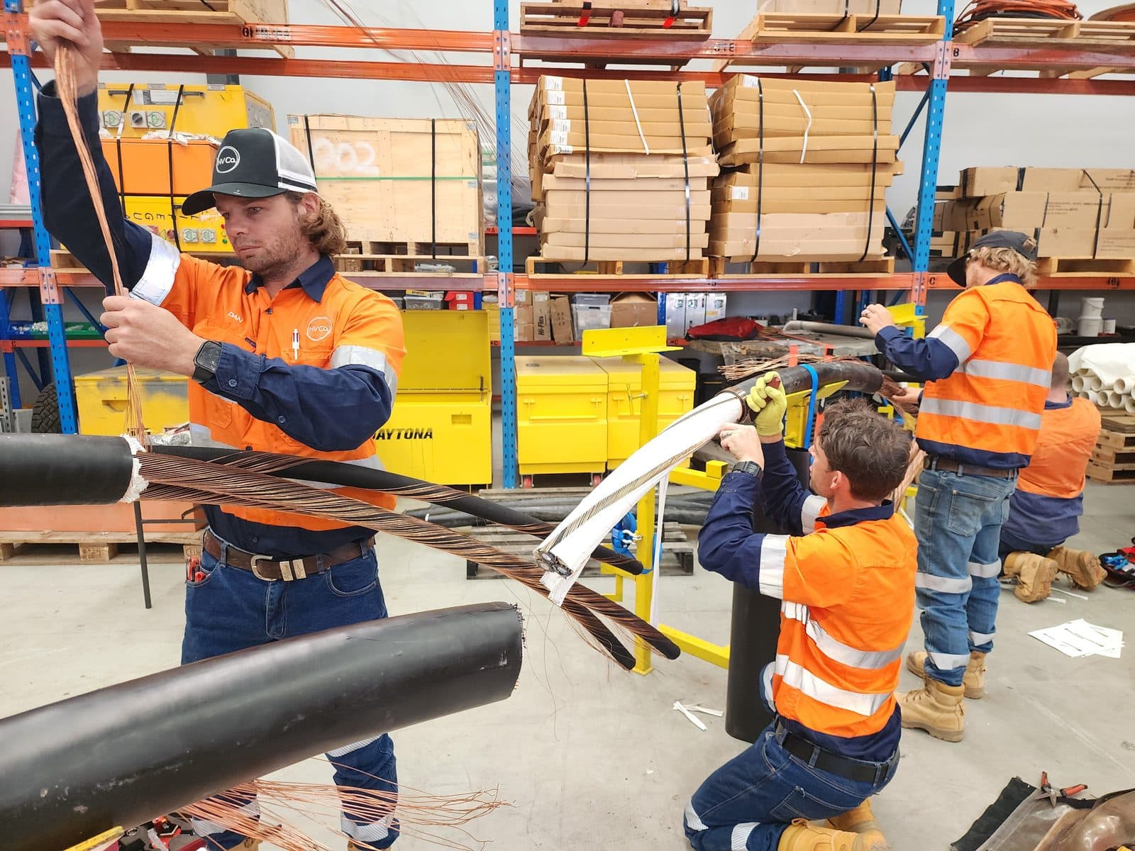 Completed high-voltage cable joint on the bench in the training workshop